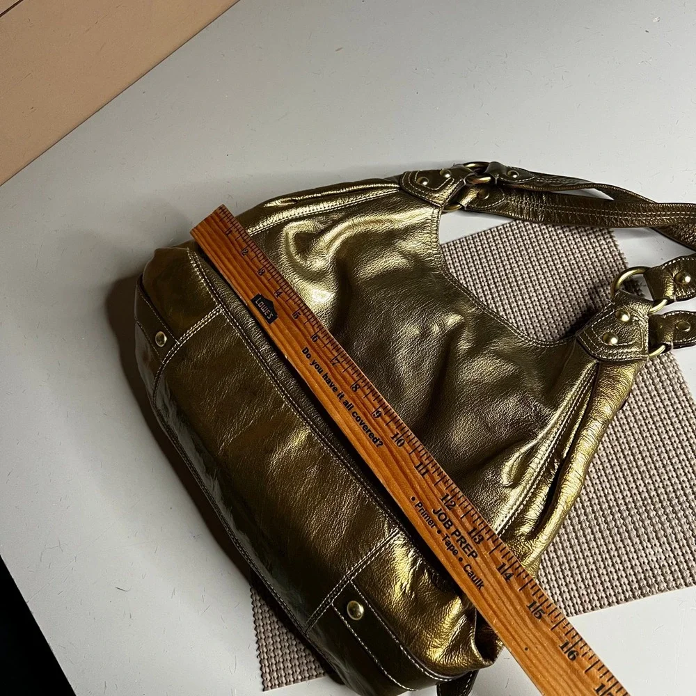 Coach Metallic Gold Leather Hobo Shoulder Bag Turquoise Lining 14381